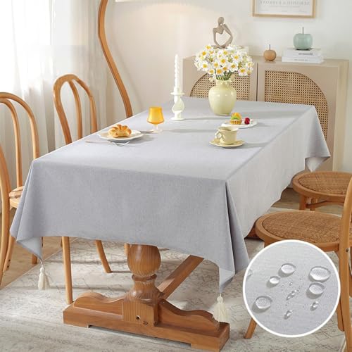 KCCRHIN Baumwolle Und Leinen Wasserdichtes Tischdecke Rechteckig/Runde Abwaschbar Tischdecke Wasserdicht Schmutzabweisend Tischtuch Tablecloth Für Küchen Esszimmer Garten,Grau,55 * 55cm von KCCRHIN