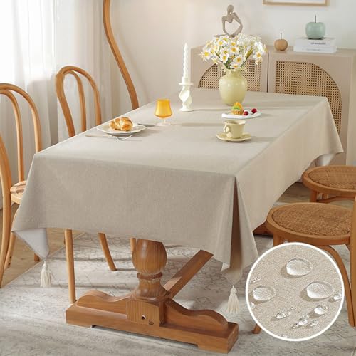 KCCRHIN Baumwolle Und Leinen Wasserdichtes Tischdecke Rechteckig/Runde Abwaschbar Tischdecke Wasserdicht Schmutzabweisend Tischtuch Tablecloth Für Küchen Esszimmer Garten,Khaki,100 * 160cm von KCCRHIN