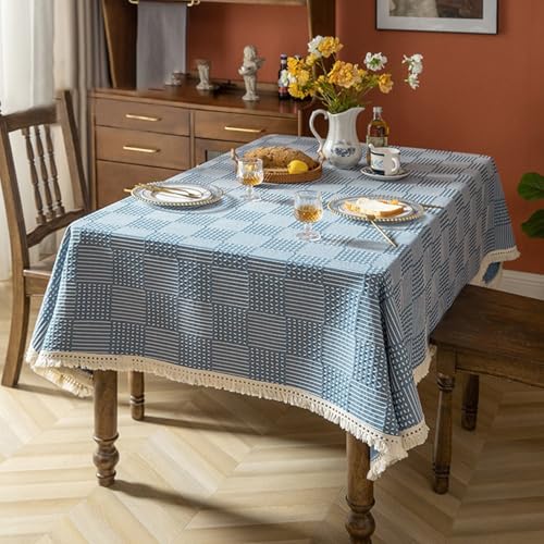 KCCRHIN Rustikaler Stil Tischdecke Outdoor Gartentischdecke Abwischbare Pflegeleicht Esszimmer Tischdecken Baumwolle Und Leinen Table Cloth Rechteckige/Runde Tischtuch,Blue a,100 * 160cm von KCCRHIN