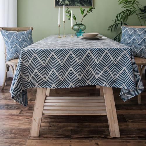 KCCRHIN Rustikaler Stil Tischdecke Outdoor Gartentischdecke Abwischbare Pflegeleicht Esszimmer Tischdecken Baumwolle Und Leinen Table Cloth Rechteckige/Runde Tischtuch,Blue b,100 * 160cm von KCCRHIN