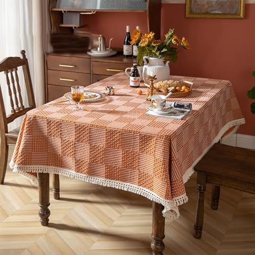 KCCRHIN Rustikaler Stil Tischdecke Outdoor Gartentischdecke Abwischbare Pflegeleicht Esszimmer Tischdecken Baumwolle Und Leinen Table Cloth Rechteckige/Runde Tischtuch,Orange,100 * 160cm von KCCRHIN