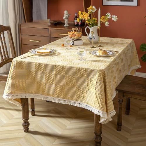 KCCRHIN Rustikaler Stil Tischdecke Outdoor Gartentischdecke Abwischbare Pflegeleicht Esszimmer Tischdecken Baumwolle Und Leinen Table Cloth Rechteckige/Runde Tischtuch,Yellow a,100 * 160cm von KCCRHIN