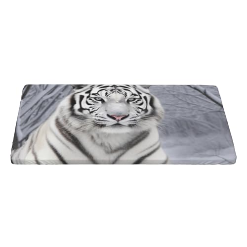 KCGSDEGV Bedruckte Tischdecke mit weißem Tiger im Schnee, rechteckig, wasserdicht, waschbar, Tischdecke für Küche, Esszimmer, Erntedankfest, Weihnachten von KCGSDEGV