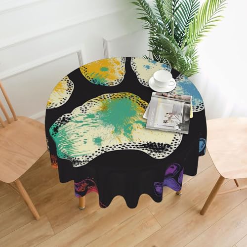 KCGSDEGV Bunte Tischdecke mit Hundepfotenabdruck, rund, 152,4 cm, wasserabweisend, waschbar, Tischdecken für Küche und Esszimmer, Schwarz von KCGSDEGV