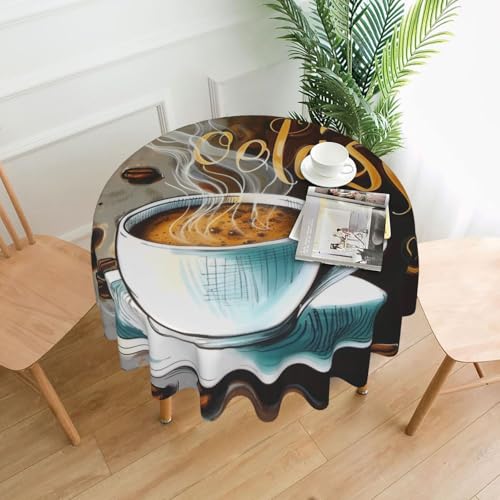 KCGSDEGV Delicious Coffee bedruckte runde Tischdecke, 152,4 cm, wasserabweisend, waschbar, Tischdecken für Küche und Abendessen von KCGSDEGV