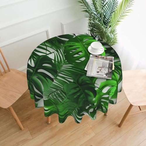 KCGSDEGV Monstera Bananen-Palmblätter-bedruckte runde Tischdecke, 152,4 cm, wasserabweisend, waschbar, Tischdecken für Küche und Esszimmer von KCGSDEGV