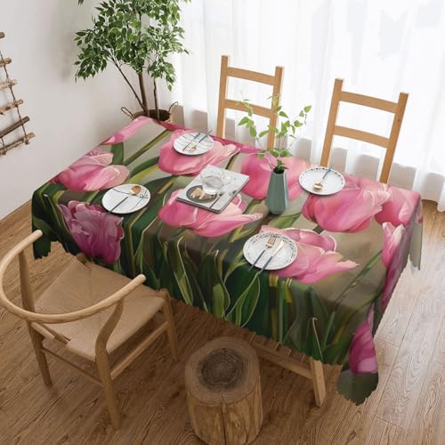 KCGSDEGV Rechteckige Tischdecke, Motiv: rosa Tulpen, 183 x 137 cm, wasserdichte Stoff-Tischdecke, waschbar, Tischdecken für Küche, Esszimmer, Party von KCGSDEGV