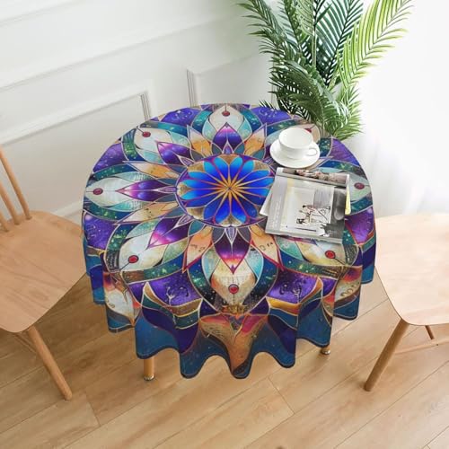 KCGSDEGV Rechteckige Tischdecke mit Mandala-Druck, rund, 152,4 cm, wasserabweisend, waschbar, Tischdecken für Küche und Abendessen von KCGSDEGV