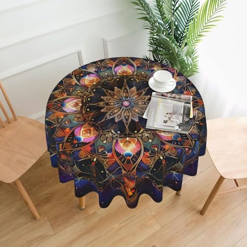 KCGSDEGV Rechteckige Tischdecke mit Mandala-Kunstdruck, rund, 152,4 cm, wasserabweisend, waschbar, Tischdecken für Küche und Esszimmer von KCGSDEGV