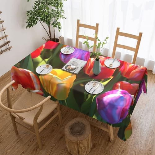 KCGSDEGV Rechteckige Tischdecke mit bunten Tulpen, 183 x 137 cm, wasserdichte Stoff-Tischdecke, waschbare Tischdecken für Küche, Esszimmer, Party von KCGSDEGV