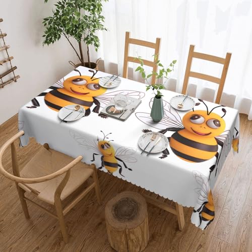 KCGSDEGV Rechteckige Tischdecke mit lustigen Bienen, bedruckt, 183 x 137 cm, wasserdichte Stoff-Tischdecke, waschbare Tischdecken für Küche, Esszimmer, Party von KCGSDEGV