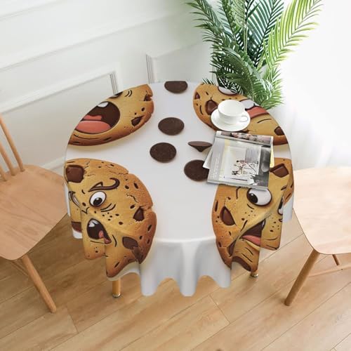 KCGSDEGV Runde Tischdecke, Motiv: Chip-Cookies mit verschiedenen Ausdrücken, 152,4 cm, wasserabweisend, waschbar, Tischdecken für Küche und Abendessen von KCGSDEGV