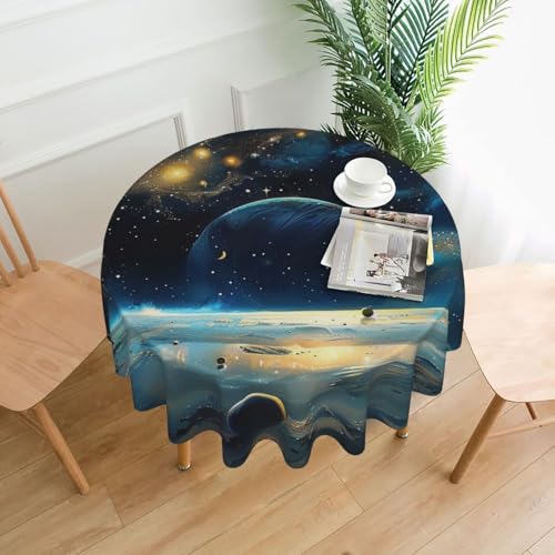 KCGSDEGV Runde Tischdecke, bedruckt, Motiv: Mond, Sterne und Planeten, 152,4 cm, wasserabweisend, waschbar, Tischdecken für Küche und Esszimmer von KCGSDEGV