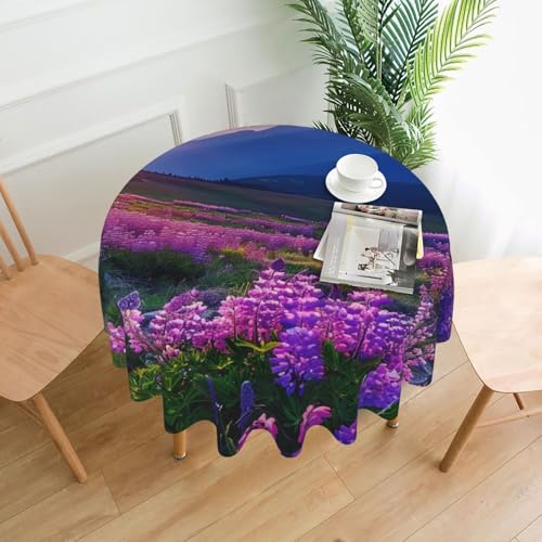 KCGSDEGV Runde Tischdecke, bedruckt, Motiv: Naturblumen, Berge, Sonnenuntergang, 152,4 cm, wasserabweisend, waschbar, Tischdecken für Küche und Esszimmer von KCGSDEGV