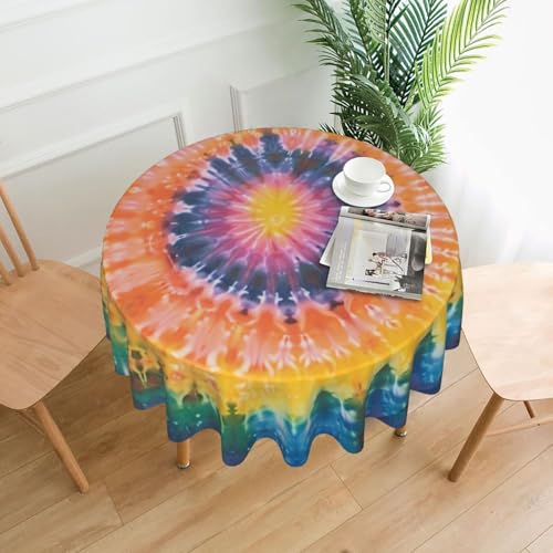 KCGSDEGV Runde Tischdecke mit Batikdruck, 152,4 cm, wasserabweisend, waschbar, Tischdecken für Küche und Abendessen von KCGSDEGV