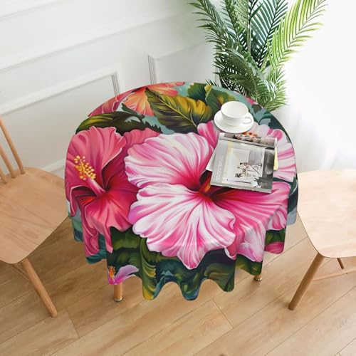 KCGSDEGV Runde Tischdecke mit Hibiskusblumen, bedruckt, 152,4 cm, wasserabweisend, waschbar, Tischdecken für Küche und Esszimmer von KCGSDEGV