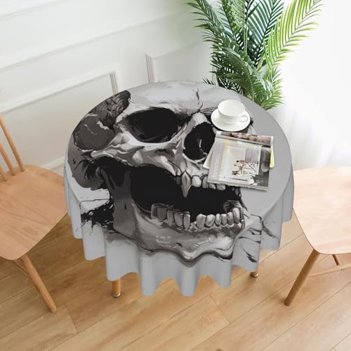 KCGSDEGV Runde Tischdecke mit Horror-Totenkopf-Motiv, 152,4 cm, wasserabweisend, waschbar, Tischdecken für Küche und Abendessen von KCGSDEGV