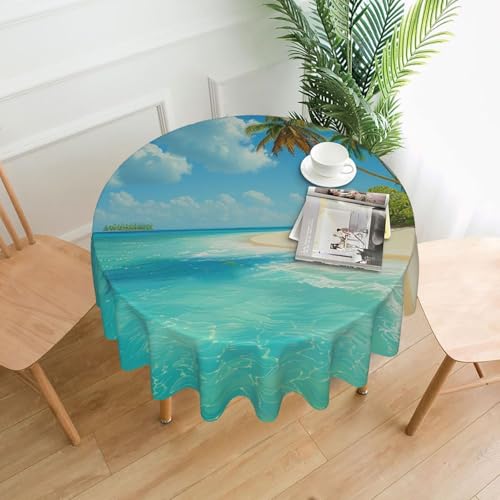 KCGSDEGV Runde Tischdecke mit Motiv "Insel mit Sandstrand und Palme", 152,4 cm, wasserabweisend, waschbar, Tischdecken für Küche und Esszimmer von KCGSDEGV