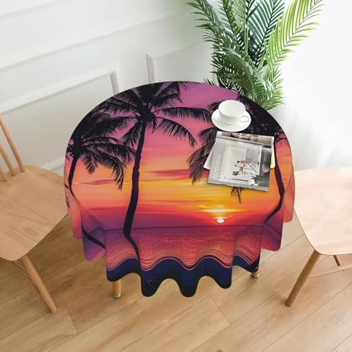 KCGSDEGV Runde Tischdecke mit Palmen-Silhouette bei Sonnenuntergang, 152,4 cm, wasserabweisend, waschbar, Tischdecken für Küche und Esszimmer von KCGSDEGV