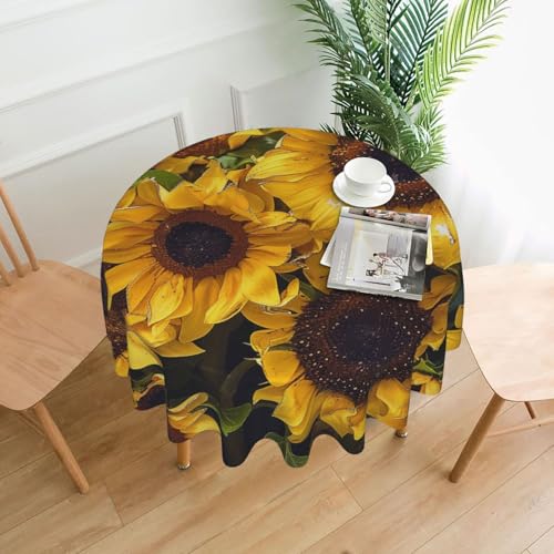 KCGSDEGV Runde Tischdecke mit Sonnenblumen-Druck, 152,4 cm, wasserabweisend, waschbar, Tischdecken für Küche und Abendessen von KCGSDEGV