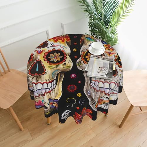 KCGSDEGV Runde Tischdecke mit Totenkopf-Motiv, 152,4 cm, wasserabweisend, waschbar, Tischdecken für Küche und Esszimmer von KCGSDEGV