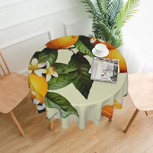 KCGSDEGV Runde Tischdecke mit gelben Blüten und orangen Früchten, bedruckt, 152,4 cm, wasserabweisend, waschbar, Tischdecken für Küche und Esszimmer von KCGSDEGV