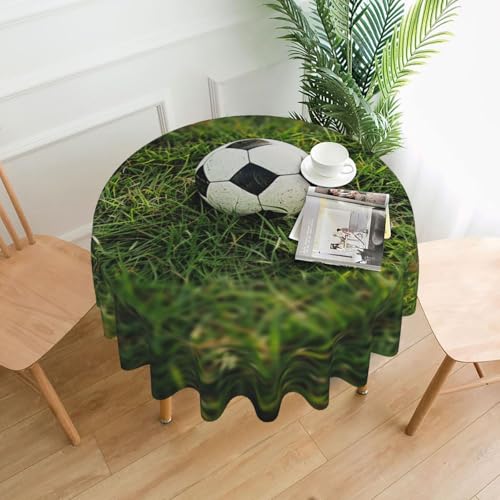 KCGSDEGV Runde Tischdecke mit grünem Grasfußballdruck, 152,4 cm, wasserabweisend, waschbar, Tischdecken für Küche und Esszimmer von KCGSDEGV