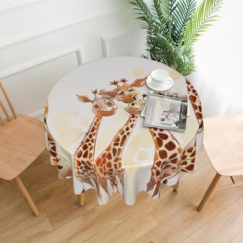 KCGSDEGV Runde Tischdecke mit niedlichem Cartoon-Giraffen-Druck, 152,4 cm, wasserabweisend, waschbar, Tischdecken für Küche und Esszimmer von KCGSDEGV