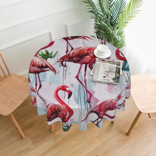 KCGSDEGV Runde Tischdecke mit niedlichem Flamingo-Muster, 152,4 cm, wasserabweisend, waschbar, Tischdecken für Küche und Esszimmer von KCGSDEGV