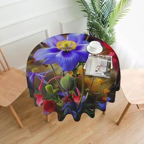 KCGSDEGV Runde Tischdecke mit schönem Blumen-Kunstdruck, 152,4 cm, wasserabweisend, waschbar, Tischdecken für Küche und Abendessen von KCGSDEGV