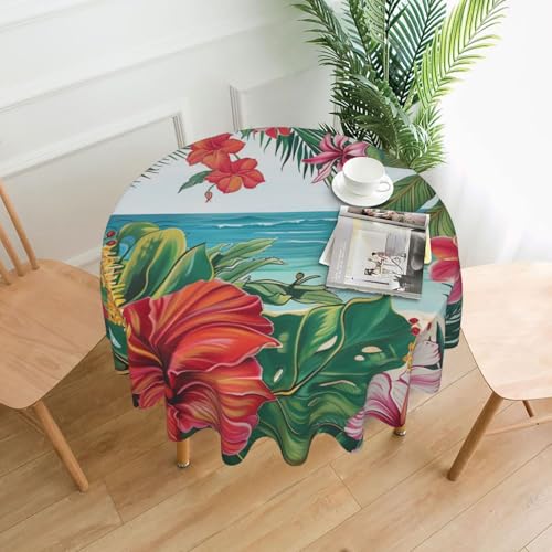 KCGSDEGV Sommer-Tischdecke mit Hawaii-Druck, rund, 152,4 cm, wasserabweisend, waschbar, Tischdecken für Küche und Abendessen von KCGSDEGV