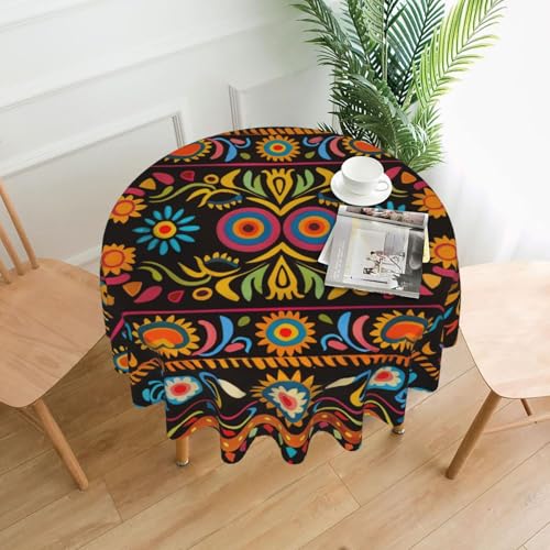 KCGSDEGV Tischdecke, Motiv: mexikanische Volkskunst, Boho-Druck, rund, 152,4 cm, wasserabweisend, waschbar, Tischdecken für Küche und Esszimmer von KCGSDEGV