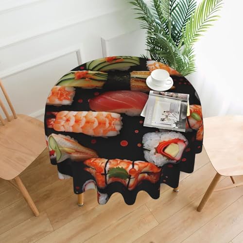 KCGSDEGV Tischdecke, japanische Sushi-Garnelen, bedruckt, rund, 152,4 cm, wasserabweisend, waschbar, Tischdecken für Küche und Abendessen von KCGSDEGV