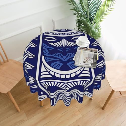 KCGSDEGV Tischdecke, rund, Polynesisches Maori-Tribal-Muster, bedruckt, 152,4 cm, wasserabweisend, waschbar, Tischdecken für Küche und Esszimmer, Blau von KCGSDEGV