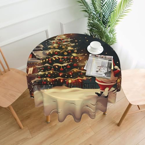 KCGSDEGV Tischdecke mit Aufdruck "Merry Christmas", rund, 152,4 cm, wasserabweisend, waschbar, Tischdecken für Küche und Abendessen von KCGSDEGV