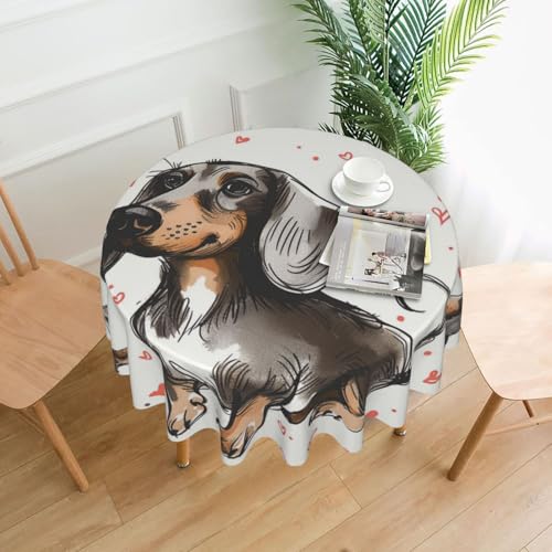 KCGSDEGV Tischdecke mit Aufschrift "I Love My Dog Dachshunds", rund, 152,4 cm, wasserabweisend, waschbar, Tischdecken für Küche und Esszimmer von KCGSDEGV