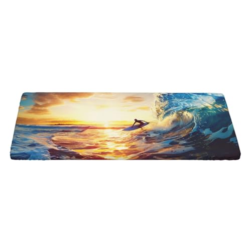 KCGSDEGV Tischdecke mit Sonnenuntergang, Meer, Surfen, Meereslandschaft, bedruckt, rechteckig, wasserdicht, waschbar, Tischdecke für Küche, Esszimmer, Erntedankfest, Weihnachten von KCGSDEGV