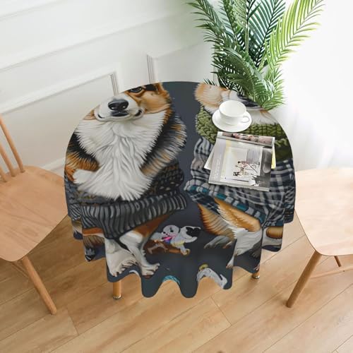 KCGSDEGV Wearing Clothes Corgi Dogs bedruckte runde Tischdecke, 152,4 cm, wasserabweisend, waschbar, Tischdecken für Küche und Esszimmer von KCGSDEGV