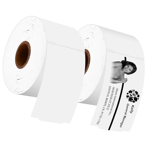 KCMYTONER 2 Rollen (300 Etiketten/Rolle), kompatibel mit Dymo LabelWriter 30374, 5,1 x 8,9 cm, weiße bedruckbare Visitenkarten, kleine Blankokarten, kleine dicke Papier-Notizkarten zum Drucken von von KCMYTONER