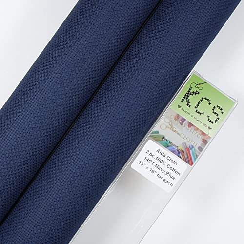 KCS Baumwoll-Aida-Stoff mit Zählmuster, 38,1 x 45,7 cm, 2 Stück (Marineblau, 14 Karat) von KCS