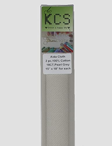 KCS Baumwoll-Aida-Stoff mit Zählmuster, 38,1 x 45,7 cm, 2 Stück (Perlgrau, 18 Karat) von KCS