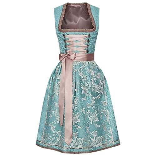 Dirndl Kleid für Frauen bayerischer Cyan Square Collar Kurzarm Dirndl Bluse mit Reißverschluss traditioneller klassischer klassischer, atmungsaktives Bierkostüm für Maid Cosplay, Bierparty, M, Dirndl von KDAMGOQE