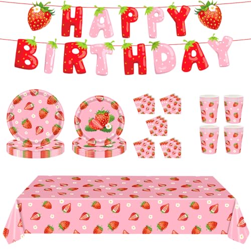 Erdbeerbecher Erdbeerpartydekorationen, 70pcs/Set -Babyparty -Dekorationen umfassen 54x108 Erdbeer -Tischdecke, Erdbeerbecher, Banner, 7 ＆ 9 Zoll Erdbeerplatten und Servietten von KDAMGOQE