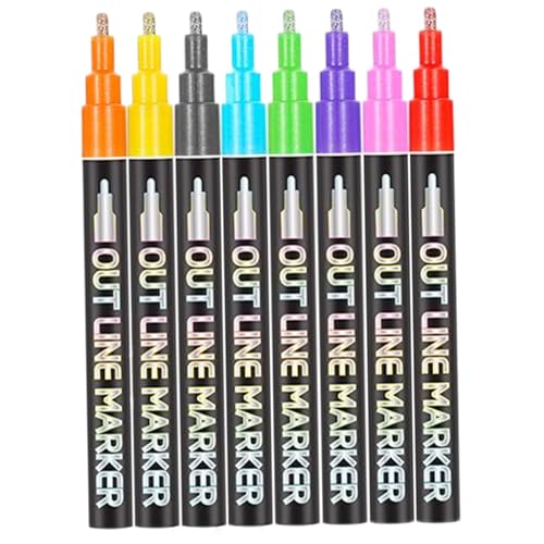 Paint Stifte 8pcs Marker Stifte 8 Farben Doppellinienüberlauf Glitzer Highlighters Stifte für Kürbis Halloween Doodle Dekorationen, Karten schreiben, DIY -Kunsthandwerk und Geburtstagsgeschenke von KDAMGOQE