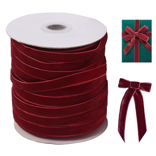 Red Velvet Ribbon Samtband, 50 Meter langes Samtband, 3/8 '' breites Samt Weihnachtsband mit Spulen für Bögen, die Geschenkverpackung Wein rot machen von KDAMGOQE