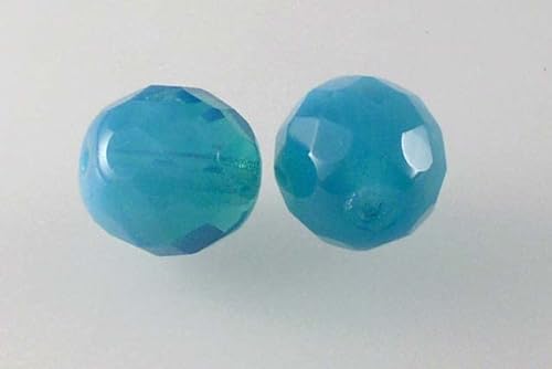 10 Stück feuerpolierte facettierte Perlen, rund, 12 mm, Opal Aqua (61120), Bohemia Kristallglas, Tschechien 15119001 von KDLJFGSMF1