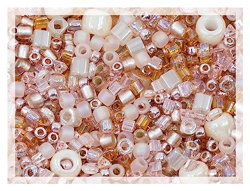 10 g Mischung aus kleinen Rocailles, Rocailles und Bugles, 2–10 mm, japanische Glasperlen, Mix TOHO Beige Perle (wie 3213 – Bara-Rose) von KDLJFGSMF1