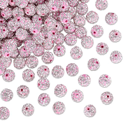 100 Stück 10 mm Strass-Perlen zur Schmuckherstellung, rosa-weiß glitzernde Kristall-Ton-Perlen zum Basteln, Shamballa-Diamantperlen, Discokugel-Perlen für Stifte, Armbänder, Ohrringe, von KDLJFGSMF1