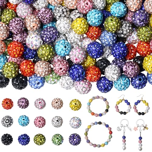 100 Stück 10 mm Strassperlen für Schmuckherstellung, 15 verschiedene Farben, glitzernde Ton-Baseballperlen, Shamballa-Diamantperlen, Discokugel-Perlen für Stifte, Armbänder, Ohrringe, von KDLJFGSMF1