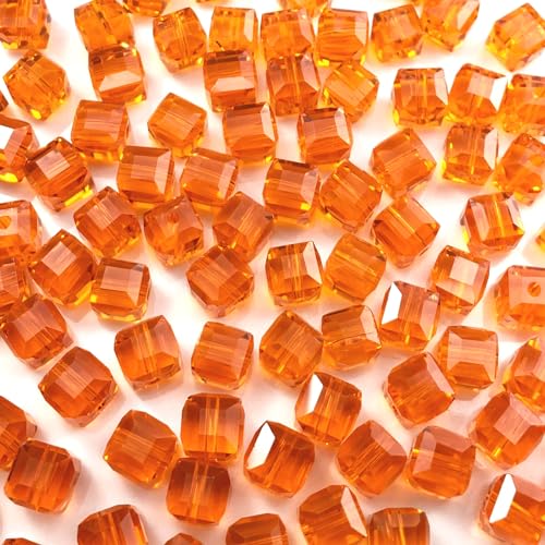 100 Stück 6 mm Kristallglasperlen, würfelförmige Kristallperlen, lose quadratische Form, Abstandshalter, Perlen für Bastelarbeiten, Schmuckherstellung, Armbänder, Halsketten, Ohrringe (Tangerine) von KDLJFGSMF1